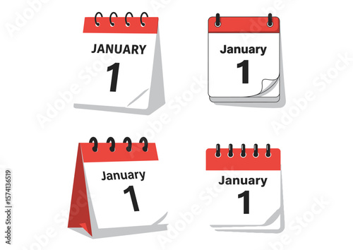 Four calendar pages showing January 1