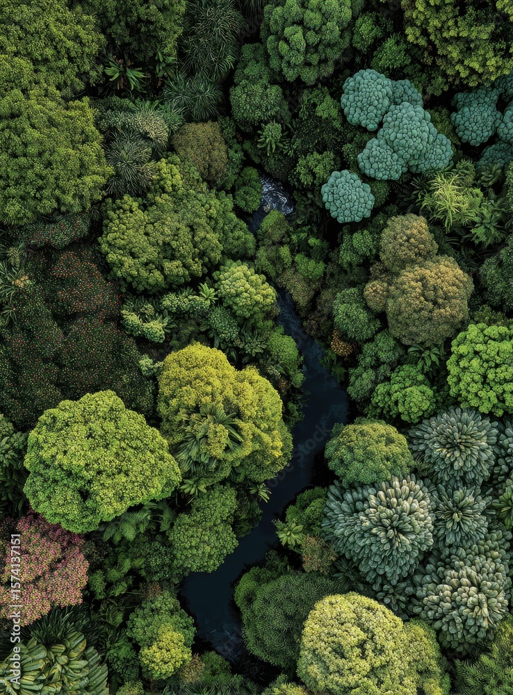 Naklejka premium Verdant forest canopy, aerial view