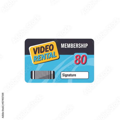 A stylized graphic depicting a video rental membership card with details.