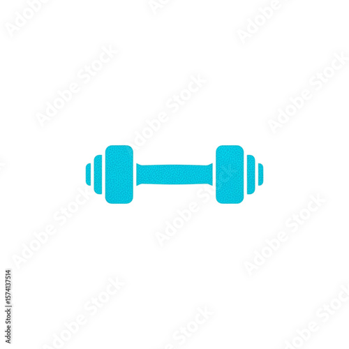 A simple, stylized illustration of a blue dumbbell isolated on white background.