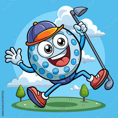 Cute golf ball cartoon character giving the thumb 