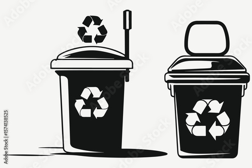 waste bin with recycling sign illustration vector