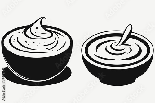 yoghurt or cream in a bowl sketch illustration vector