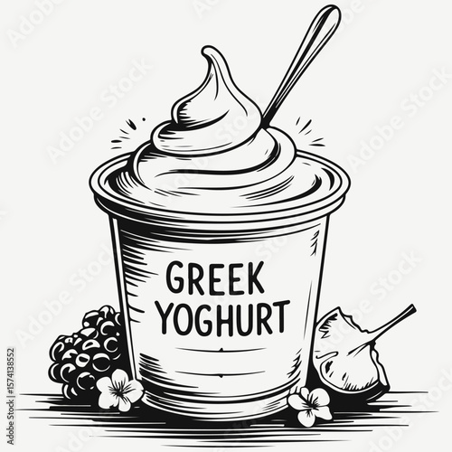 greek yoghurt with fruits sketch illustration vector