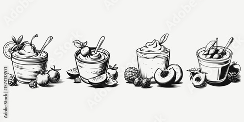 yoghurt with fruits sketch illustration vector