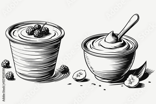 yoghurt with fruits sketch illustration vector