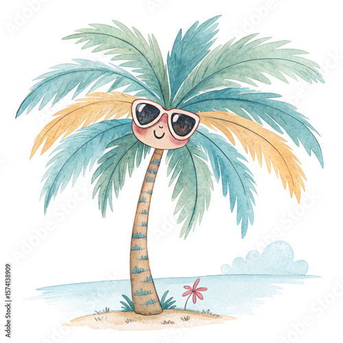 Summer Tree kawaii watercolor Clipart watercolor 