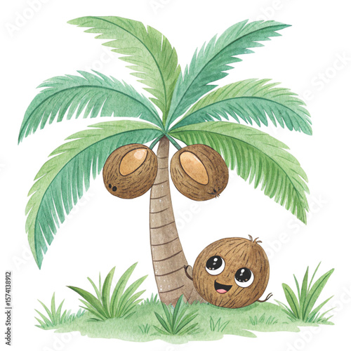 Summer Tree kawaii watercolor Clipart watercolor 
