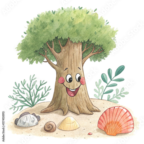 Summer Tree kawaii watercolor Clipart watercolor 