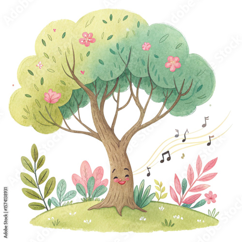 Summer Tree kawaii watercolor Clipart watercolor 