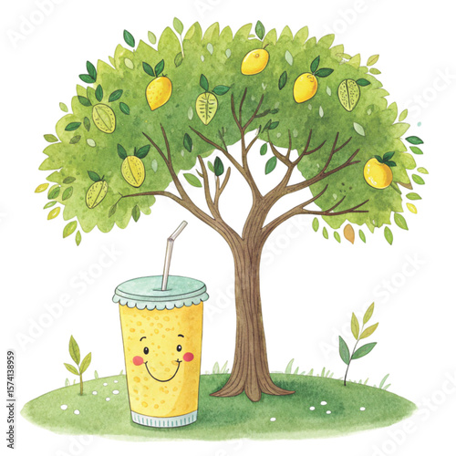 Summer Tree kawaii watercolor Clipart watercolor 
