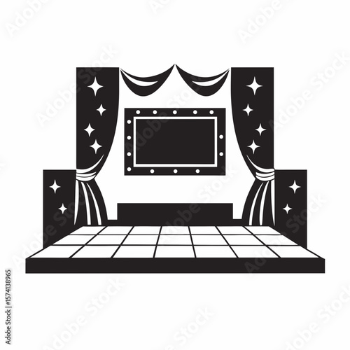 Golden Stage Design for Emmy Awards Ceremony, Vector Illustration for Event Promotion, Entertainment Websites, Award Shows, and Social Media Campaigns  