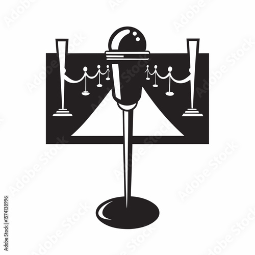 Microphone on Red Carpet with Ropes for Emmy Awards Events, Hollywood Ceremonies, Entertainment Industry Promotions, and Social Media Campaigns  