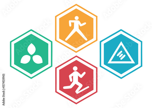 Colorful Geometric Icons of Running Walking and Other Symbols
