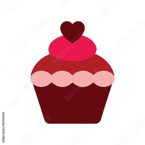Cupcake with Heart Topper Icon on Clean White Background