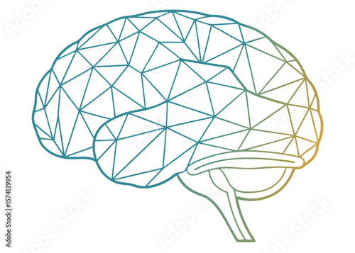 Geometric Brain Illustration with Teal and Yellow Gradient