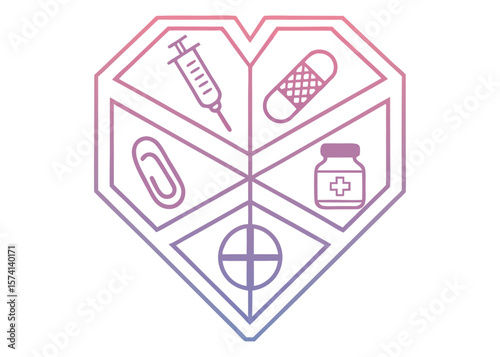 Geometric Heart with Medical Icons Syringe Pill Bottle Clip