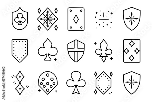 Collection of classic heraldic emblems and symbols in a striking black and color palette for diverse design applications