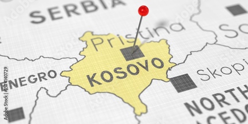 Cuadro en lienzo Kosovo, Pristina - push pin on political map - 3D illustration
