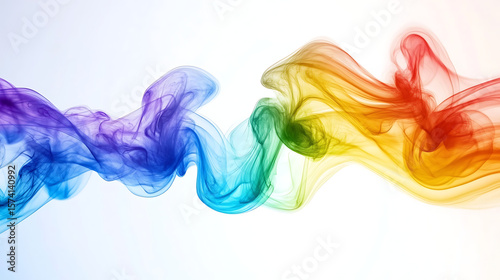 A colorful, rainbow-colored smoke trail is shown in the image. The smoke is flowing in a wave-like pattern, creating a sense of movement and energy