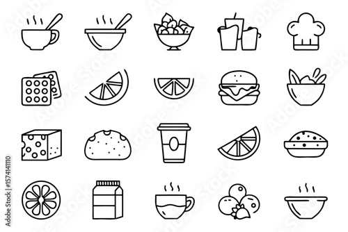 Artistic depiction of wholesome breakfast cereal bowls with oats and grains presented in a clean adaptable stroke design for various culinary or lifestyle applications