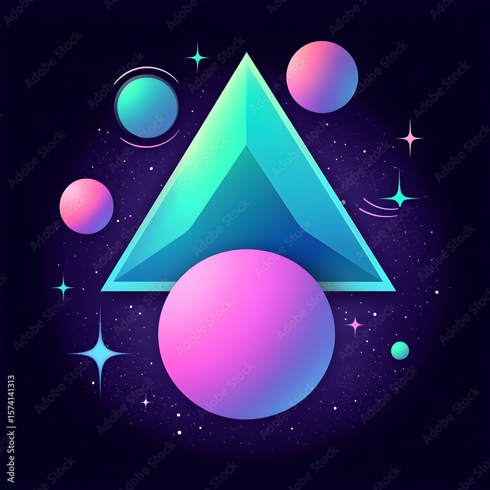 Fototapeta premium Futuristic Triangle, Planets, Space, Cosmic Background, Abstract Art