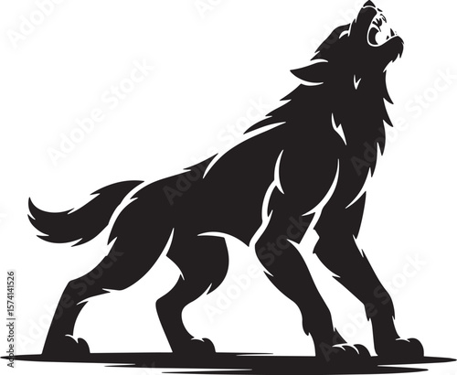 werewolf howling Halloween black silhouette vector, spooky simple silhouette design icon on white background, Halloween clipart illustration