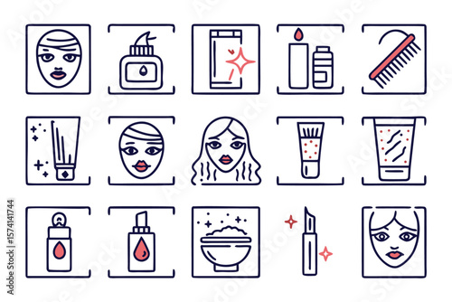 Comprehensive collection of essential care product symbols presented in a clean modern linear graphic style for diverse branding and informational applications