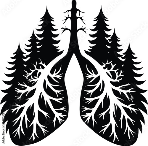 Forest Shaped Like Lungs Black Vector Nature Concept