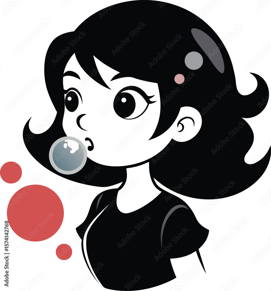 Naklejka premium Girl Blowing Bubbles Black Vector Wholesome Moment