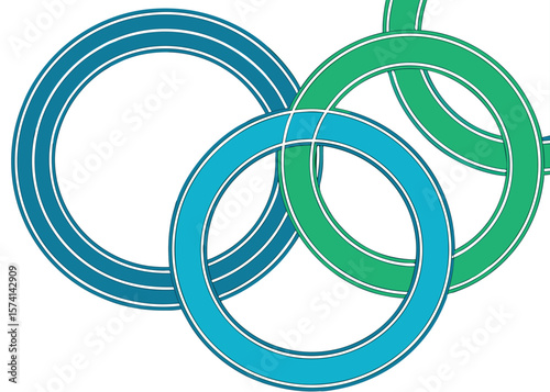 Interlocking Rings Illustration in Teal Turquoise and Green