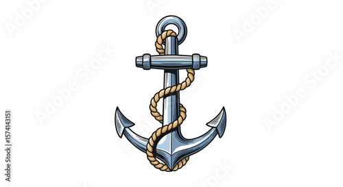 Vintage Nautical Anchor Tattoo Design with Thick Rope and Marine Theme Elements