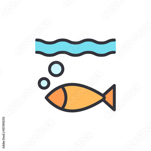 Stylized Illustration Of A Fish Swimming Underneath Blue Waves