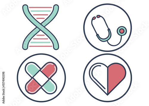 Medical Icon Set D N A Helix Stethoscope Pill Heart Illustration