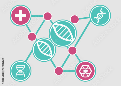 Medical Icons Connected by Lines on a Gray Background
