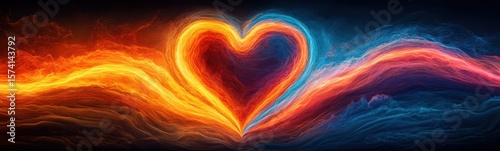 Heart shaped fire with a black background banner love background
