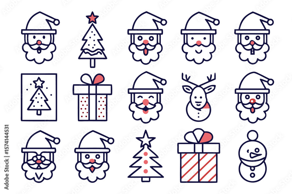 Fototapeta premium Festive holiday collection featuring a jolly santa claus and assorted christmas themed graphics for seasonal celebrations and winter events