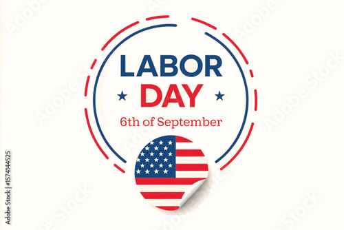 Labor Day USA Badge Design with Stars, Flag, and September 6th Emblem
