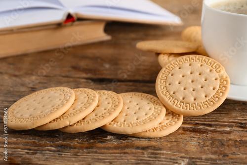 Many sweet cookies on woode...