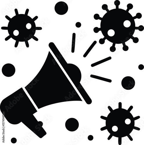 Public announcement icon with a loudspeaker and floating particles
