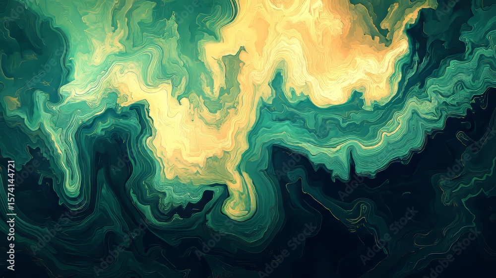 Obraz premium Aquatic Tides Abstract, a Whimsical Dance of Green and Sandy Amber Hues for Modern Art Decor