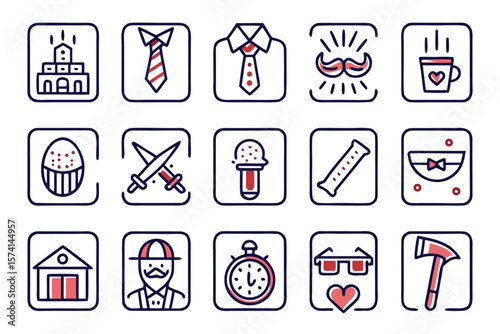 A curated collection of graphic symbols celebrating fathers and fatherhood featuring diverse elements for special occasions and family themes in a professional design