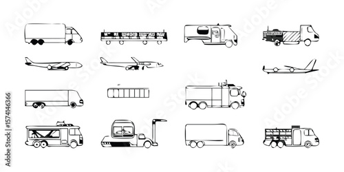 Comprehensive Set of Airport Ground Support and Transportation Line Icons for Design Projects on transparent background comprehensive set line icons representing airport ground support transportation