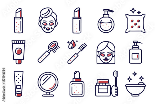 Comprehensive collection of essential beauty and skincare symbols featuring clean modern line art for branding wellness and personal care applications