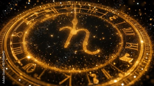 Scorpio Zodiac Sign Animated in Gold with Sparkling Dust and Time Passage