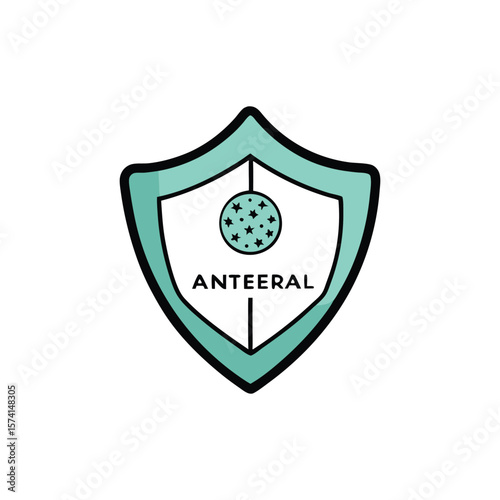 A shield with the word anteeral and a circular pattern