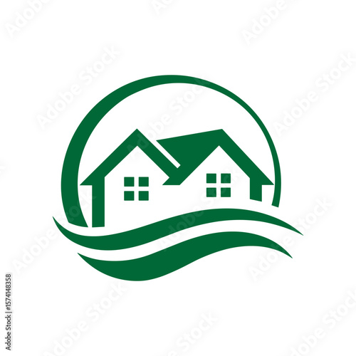 Green Eco House Logo Design – Sustainable Real Estate, Property, and Home Symbol Vector

