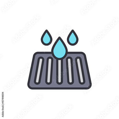 Stylized Water Drainage System With Raindrops On A Transparent Background