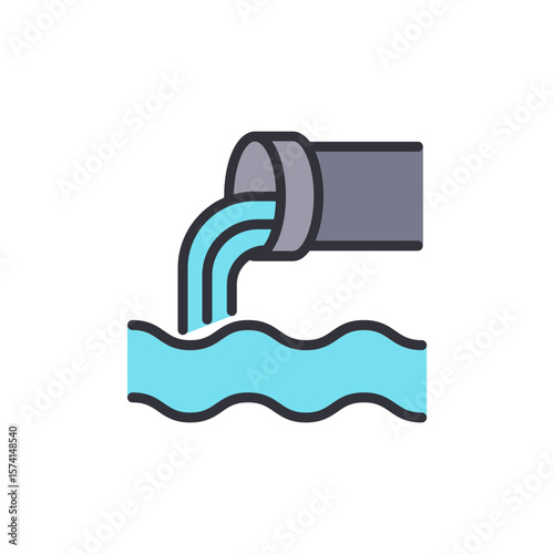 Pipe Discharging Liquid Into Water Body Concept Graphic Illustration