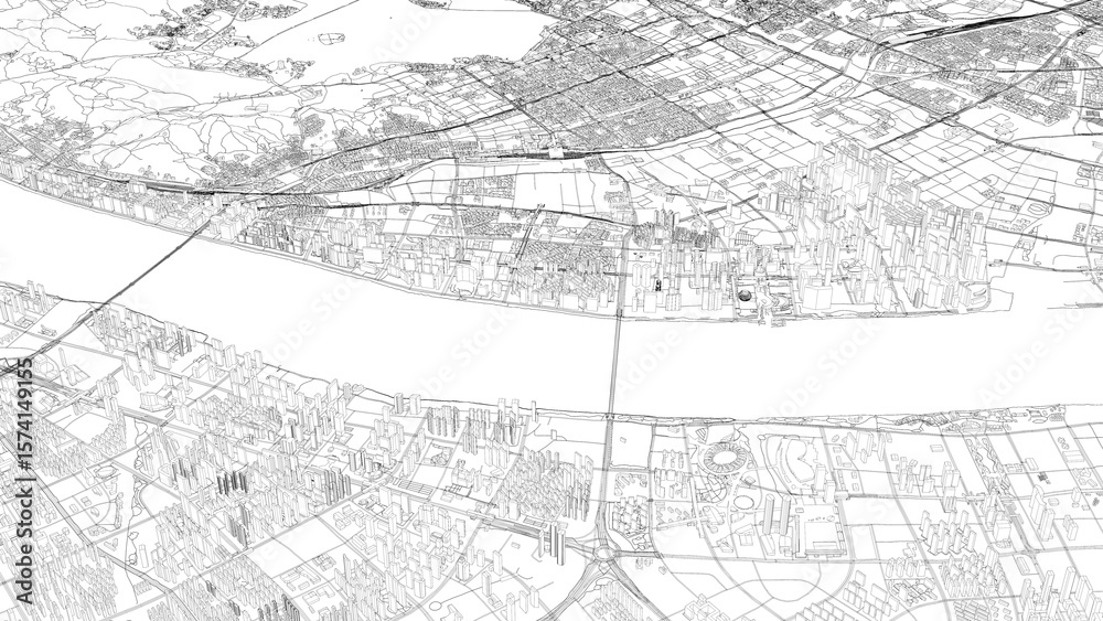 Obraz premium 3D illustration of city and urban in Hangzhou China